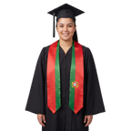 Portugal flag graduation stole with the Portugal flag design, worn as a graduation sash