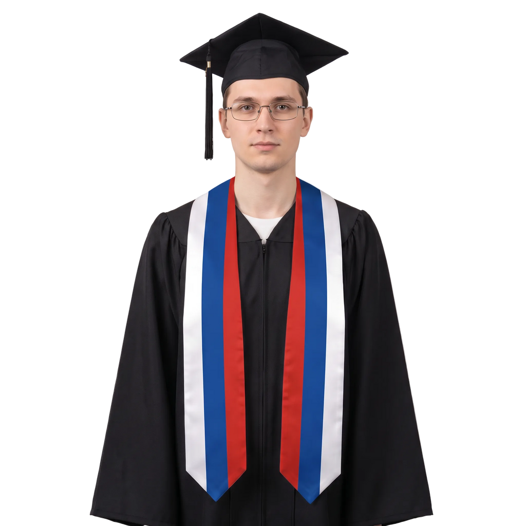 Russia flag graduation stole with the Russia flag design, worn as a graduation sash 