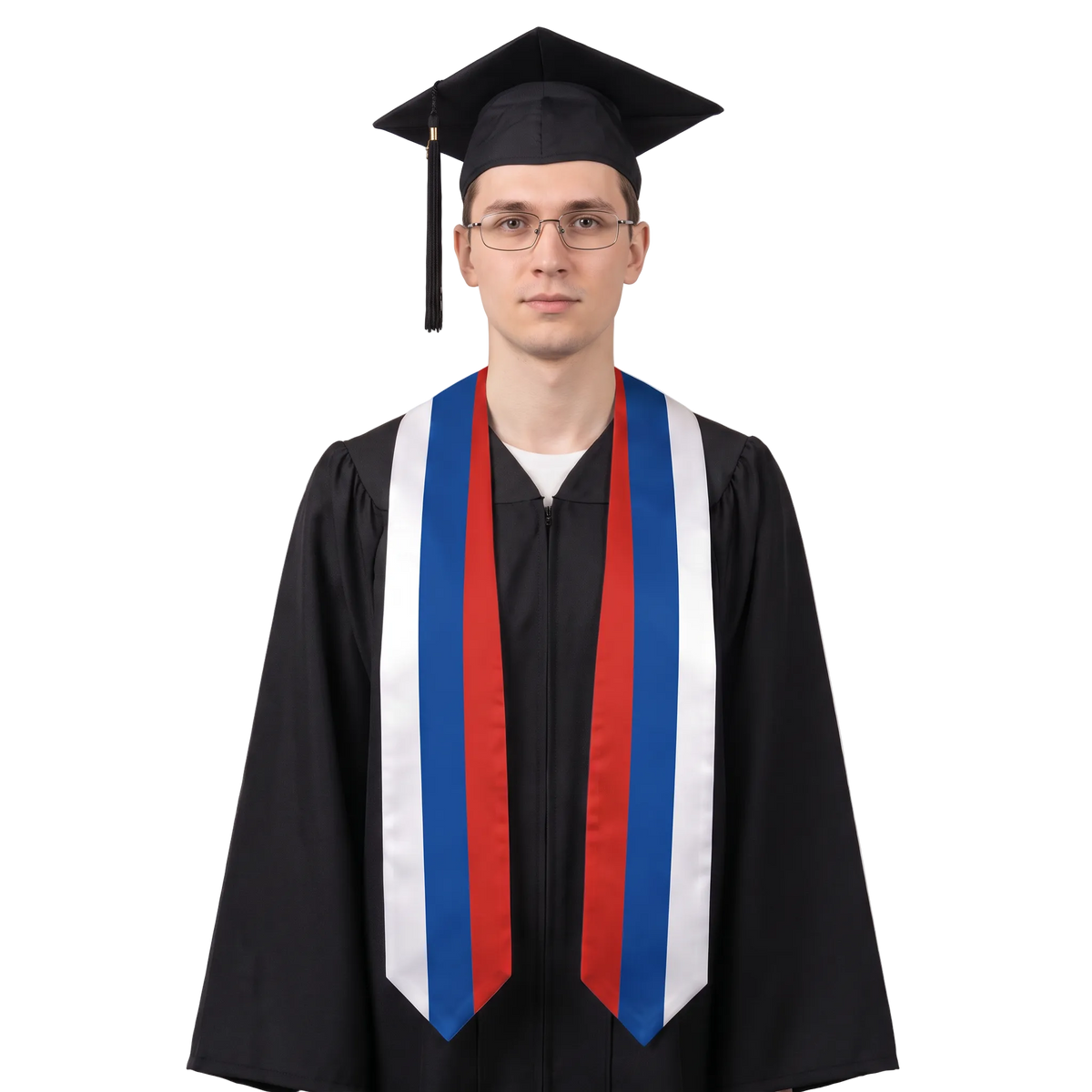 Russia flag graduation stole with the Russia flag design, worn as a graduation sash 
