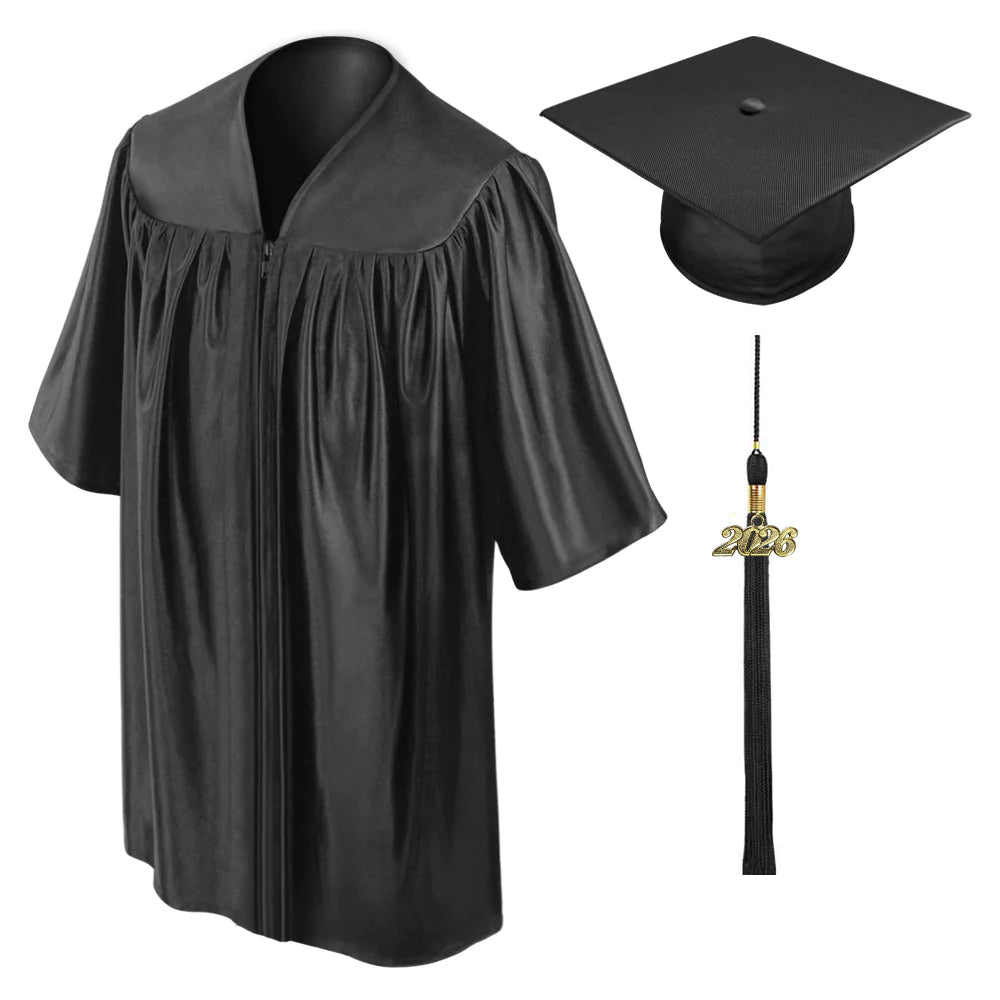 Child Shiny Black Cap & Gown - Preschool & Kindergarten - Graduation Cap and Gown