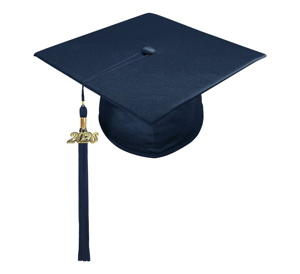 Shiny Navy Blue High School Graduation Cap and Gown