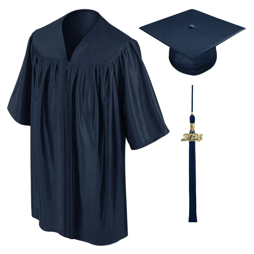 Child Shiny Navy Blue Graduation Cap & Gown - Preschool & Kindergarten - Graduation Cap and Gown