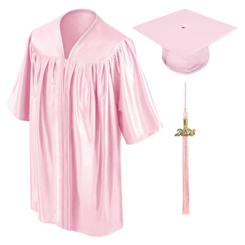 Child Shiny Pink Graduation Cap & Gown