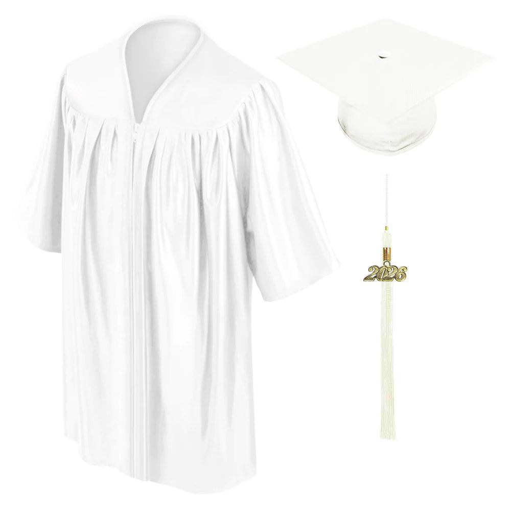 Child Shiny White Graduation Cap & Gown - Preschool & Kindergarten - Graduation Cap and Gown