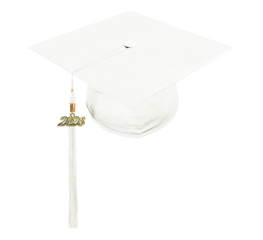 Shiny White High School Cap & Tassel - Graduation Caps