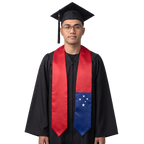 Samoa flag graduation stole with the Samoa flag design, worn as a graduation sash · 
