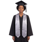 Plain silver graduation stole with a V-shaped neckline and pointed ends, shown against a white background.

