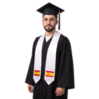 Spain flag graduation stole with an embroidered Spanish flag patch, worn as a graduation sash
