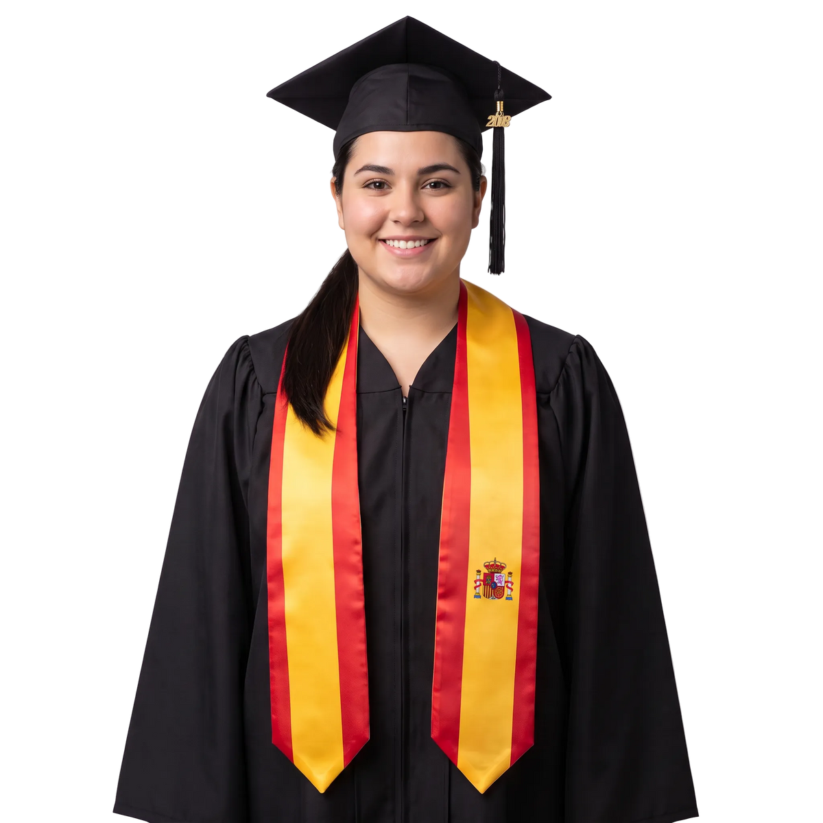 Spain flag graduation stole with the Spain flag design, worn as a graduation sash