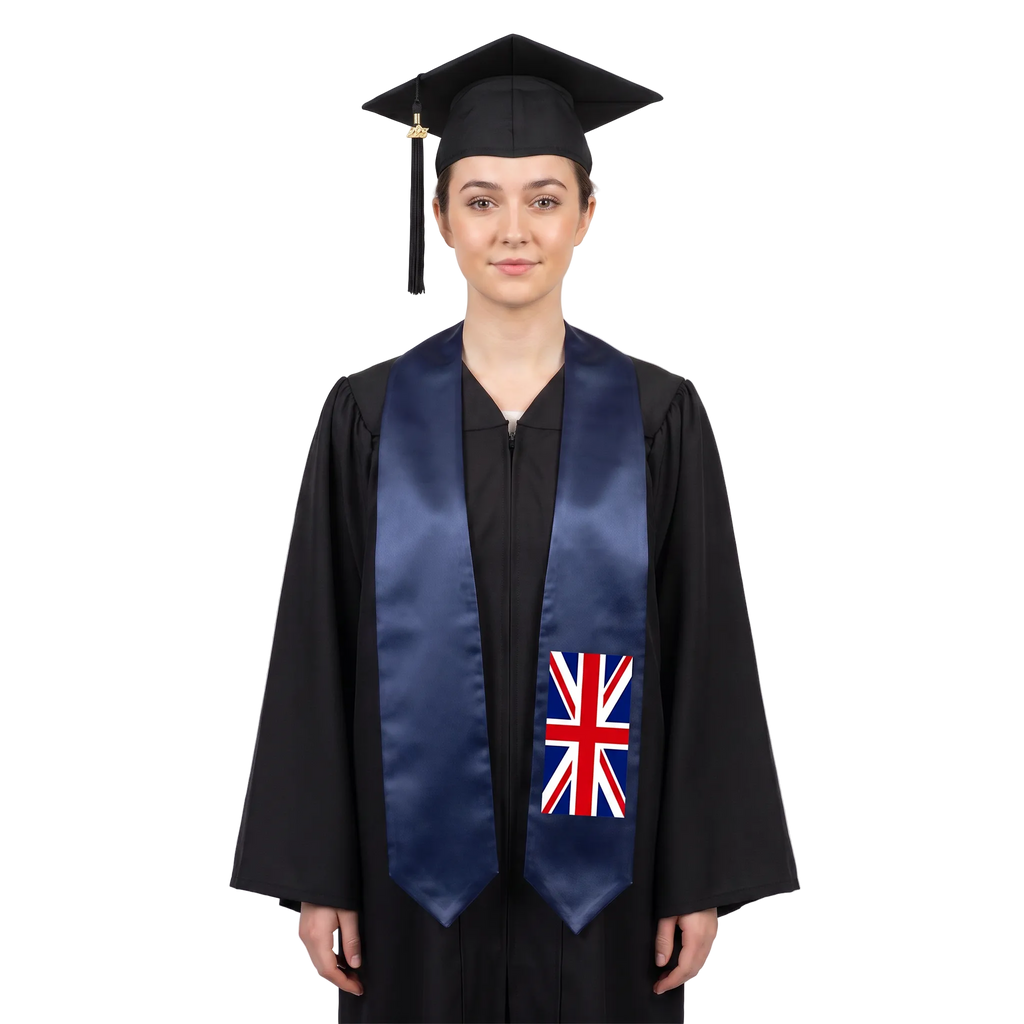 United Kingdom flag graduation stole with the British flag design, worn as a graduation sash ·