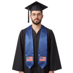 USA flag graduation stole with an embroidered American flag patch, worn as a graduation sash
