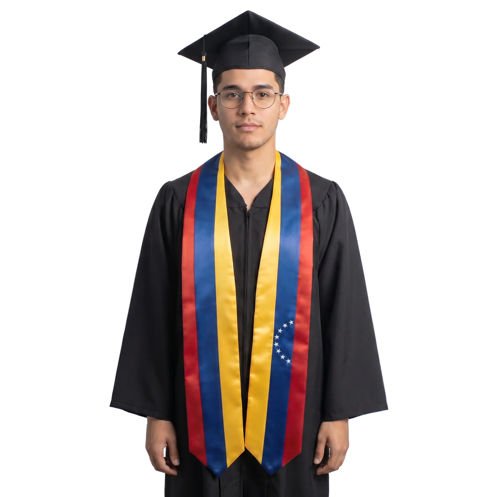 Venezuela flag graduation stole with the Venezuela flag design, worn as a graduation sash ·