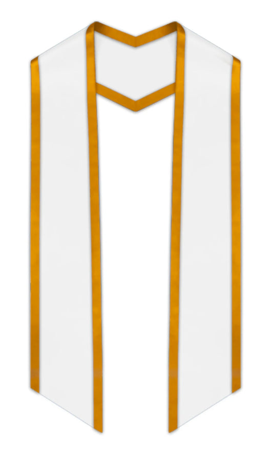 White Slanted Graduation Stole with Antique Gold Trim