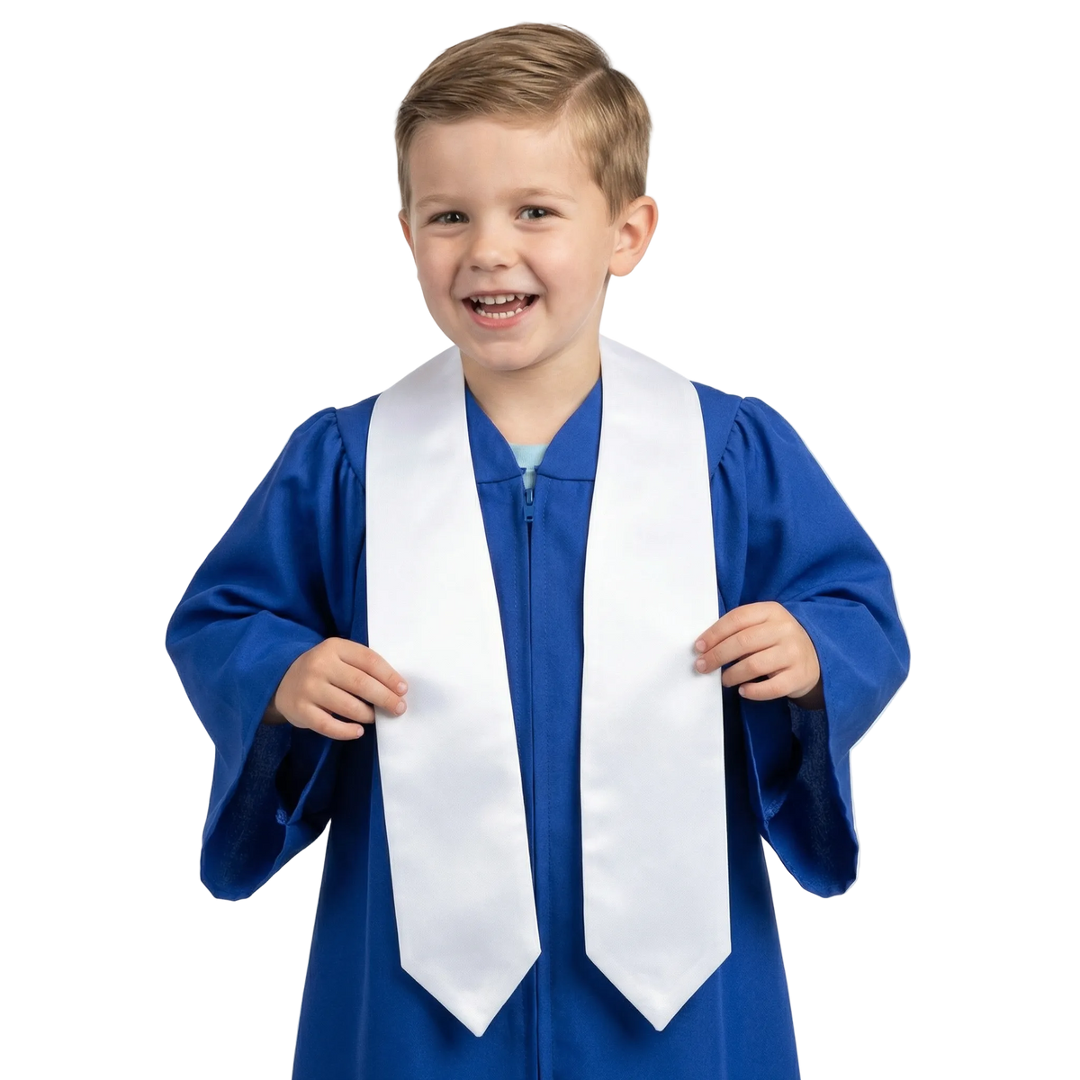 White preschool and kindergarten graduation stole for children, perfect for graduation ceremonies and school photos