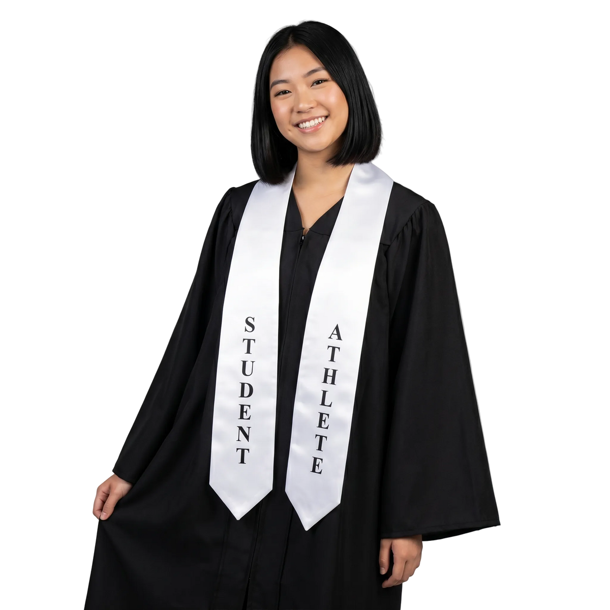 White Student Athlete graduation stole with black lettering for high school and college athletes.
