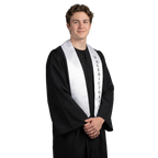White Valedictorian graduation stole with black lettering for high school and college ceremony