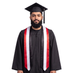 Yemen flag graduation stole with the Yemen flag design, worn as a graduation sash