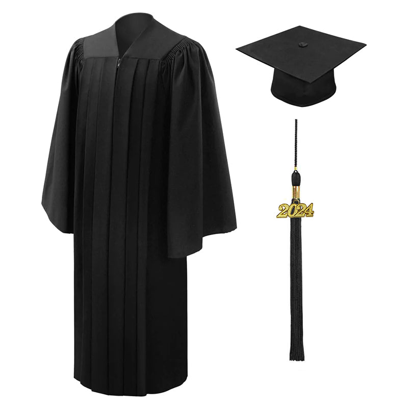 Deluxe Black High School Graduation Cap & Gown - Fluted Cap & Gown