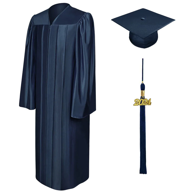 Shiny Navy Blue Bachelors Cap & Gown - College & University