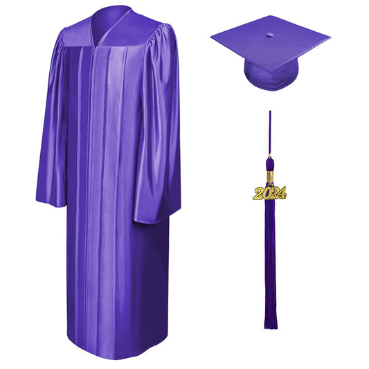 Shiny Purple High School Graduation Cap and Gown