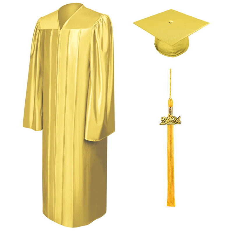 Shiny Gold High School Graduation Cap and Gown