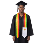 Zimbabwe flag graduation stole with the Zimbabwe flag design, worn as a graduation sash