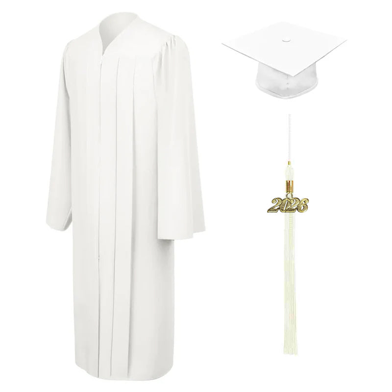 Matte White High School Graduation Cap and Gown - Graduation Cap and Gown