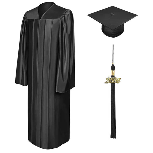 Shiny Black High School Graduation Cap & Gown