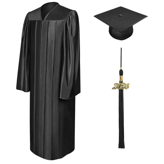 Shiny Black High School Graduation Cap & Gown