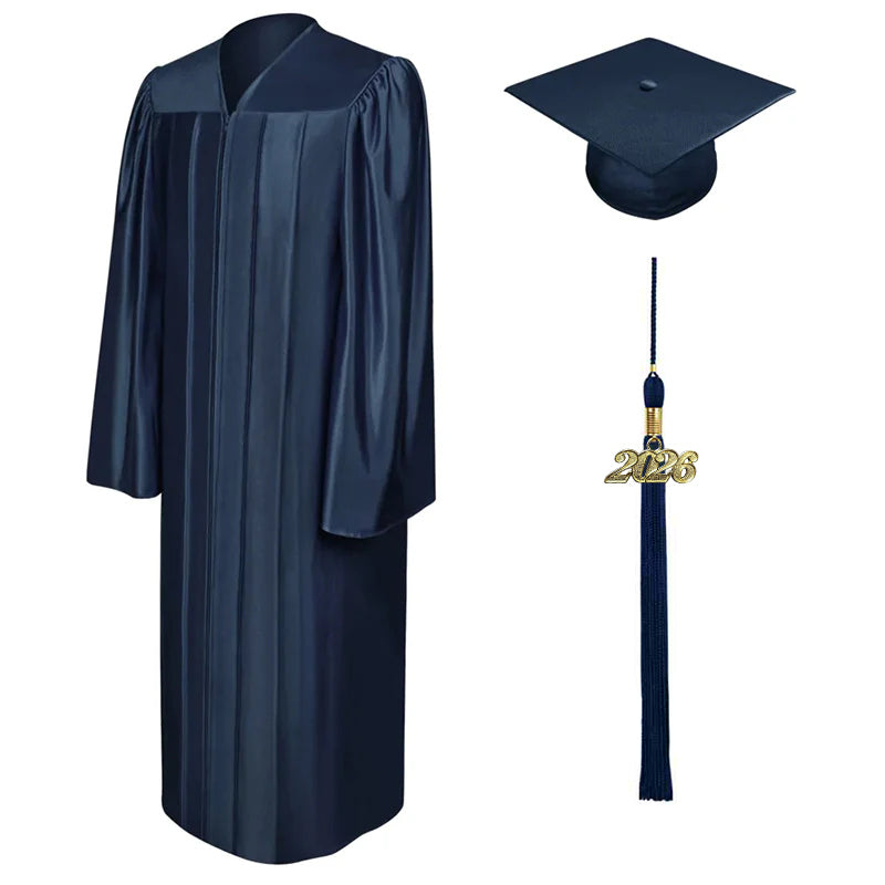 Shiny Navy Blue High School Graduation Cap and Gown - Graduation Cap and Gown