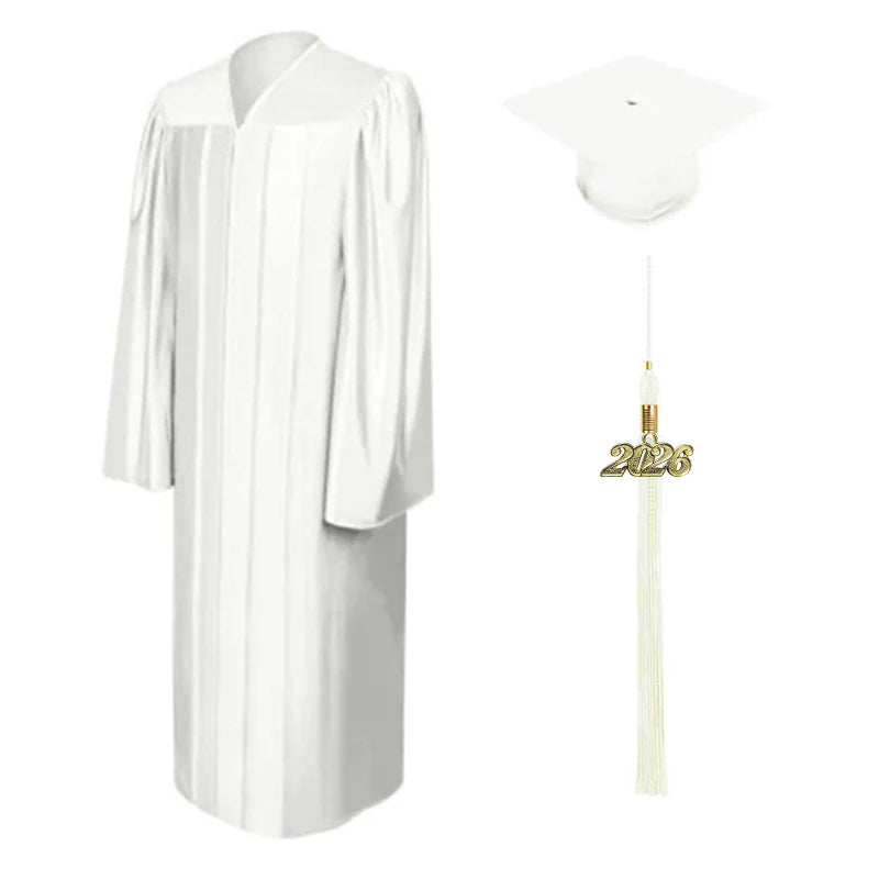 Shiny White High School Cap and Gown - Graduation Cap and Gown