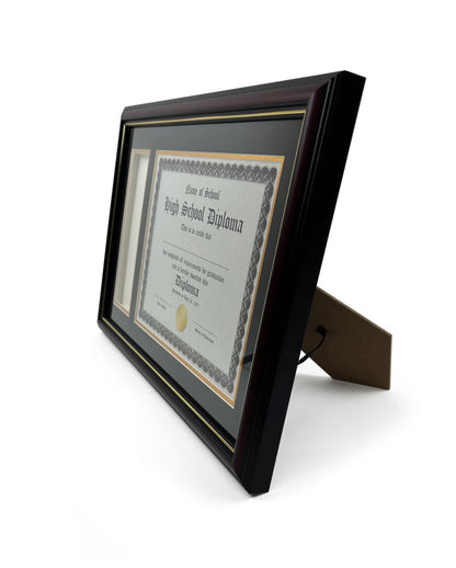 Real Wood Glossy Cherry Diploma Frame with Tassel Holder and Gold Trim - Fits 8.5 x 11 Certificate