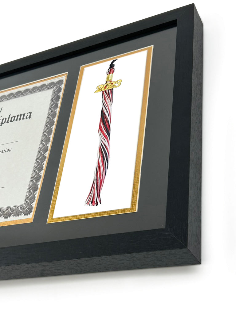 Protective Diploma Frame with Tassel Holder, Double Mat, UV Protection, for 8.5 x 11 Certificate and 4 x 6 Photo Display