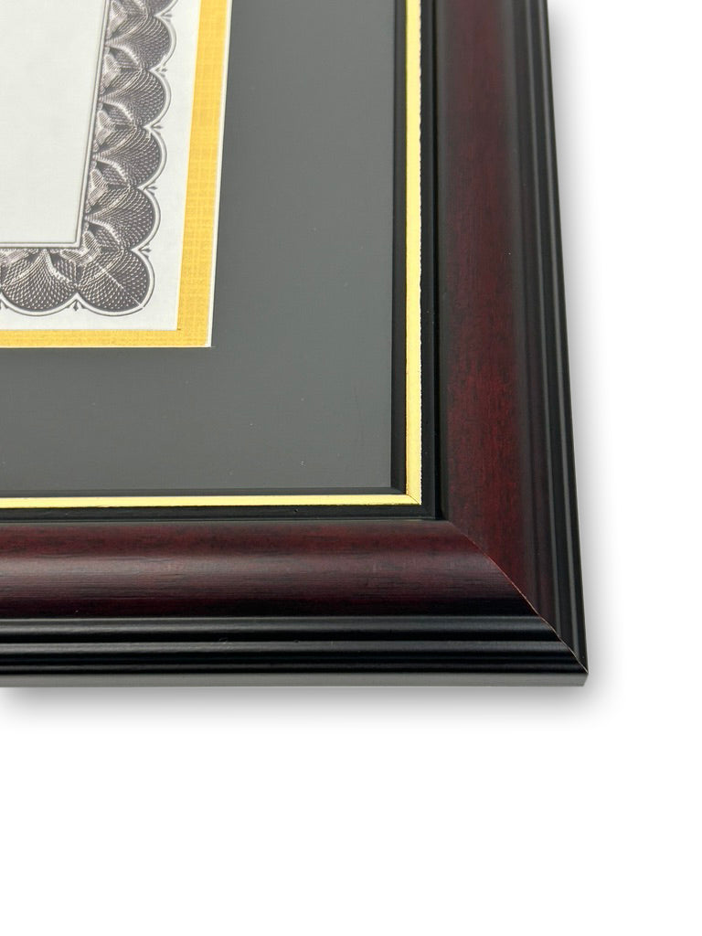 Real Wood Cherry Triple Diploma Frame with Gold Trim - Fits 8.5" x 11" Certificates