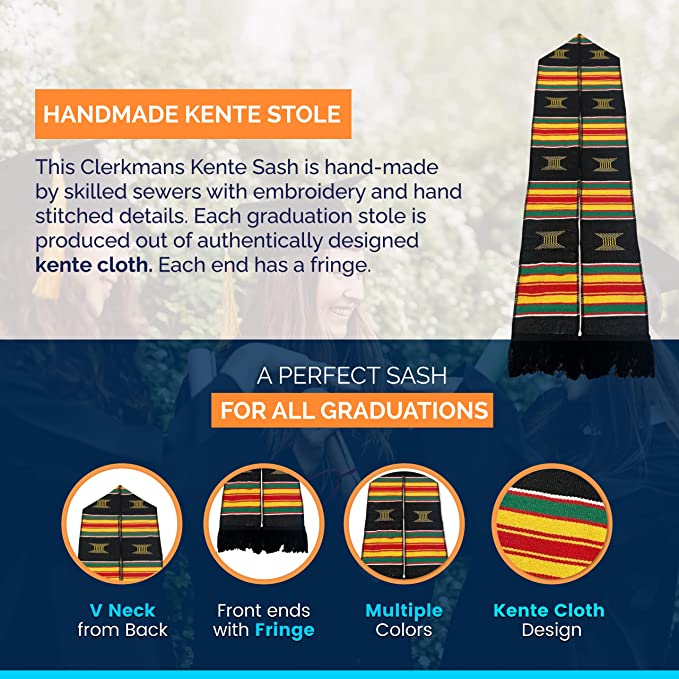 Kente Graduation Kente Stole, Handwoven Kente Sash Cloth