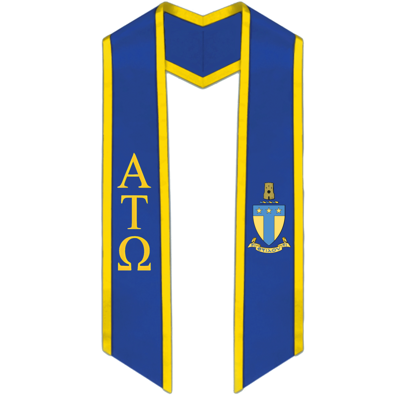 Alpha Tau Omega Trimmed Greek Lettered Graduation Stole w/ Crest