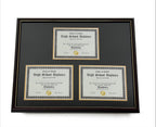 Real Wood Cherry Triple Diploma Frame with Gold Trim - Fits 8.5" x 11" Certificates