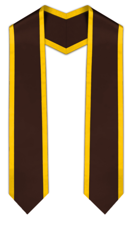 Brown Pointed Graduation Stole with Gold Trim