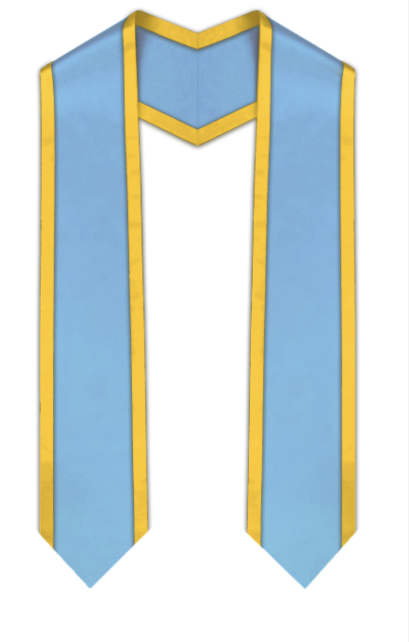 Light Blue Pointed Graduation Stole with Gold Trim – Graduation Cap and ...