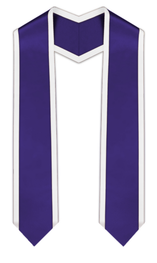 Purple Pointed Graduation Stole with White Trim