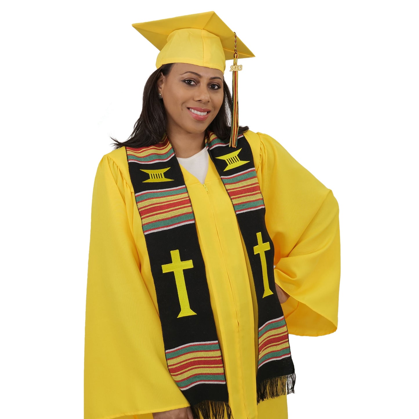 Christian Cross Graduation Kente Stole, Handwoven Kente Clergy Usher Cloth