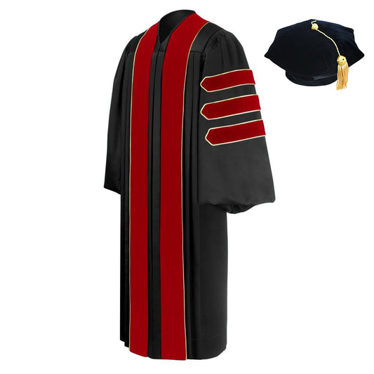 Deluxe Doctoral Academic Gown, Hood and Tam Package - Graduation Cap and Gown