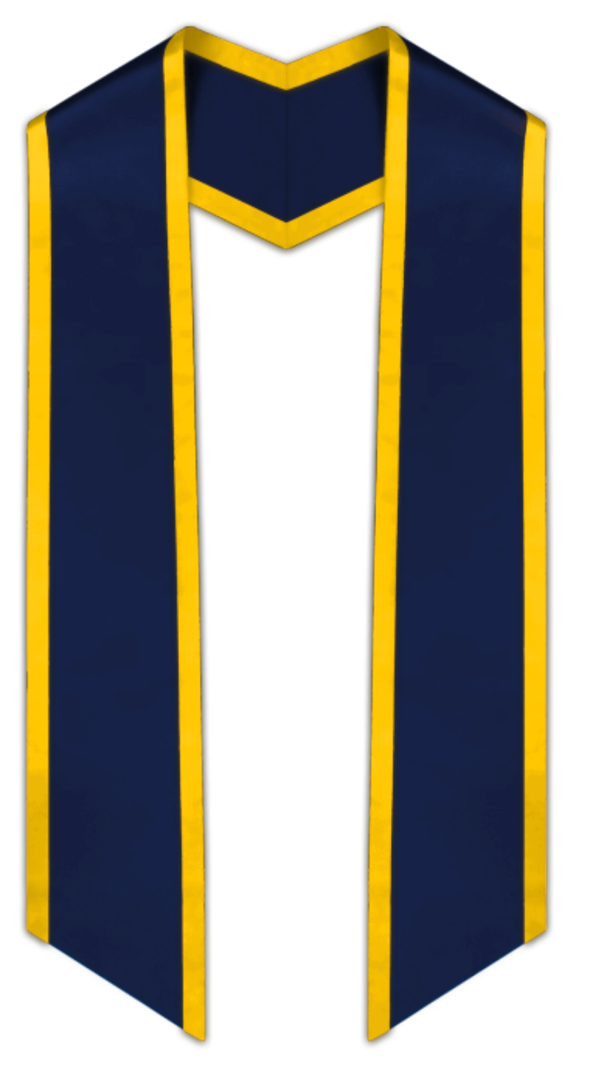 Navy Blue Slanted Graduation Stole with Gold Trim Navy Blue Slanted Graduation Stole with Gold Trim