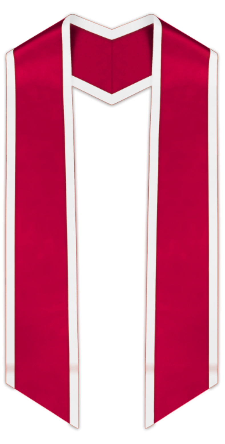 Red Slanted Graduation Stole with White Trim