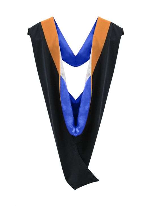 Deluxe Bachelors/Master Hood - Apricot Velvet, Royal Blue & White