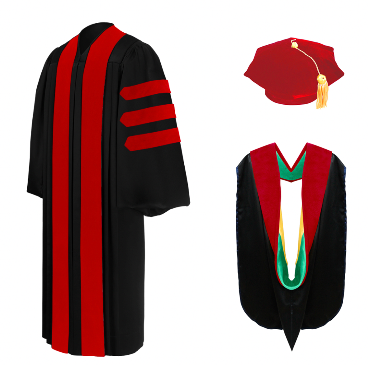 Deluxe Doctoral Graduation Theology Gown, Hood and Tam Package - Springfield Christian College and Theological Seminary - Graduation Cap and Gown