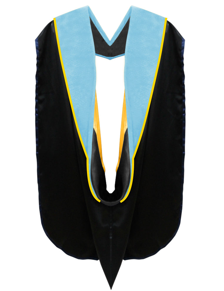Doctoral Graduation Gown Set With Hood And Tam - Gold Piping Regalia Package Doctoral Graduation Gown Set With Hood And Tam - Gold Piping Regalia Package