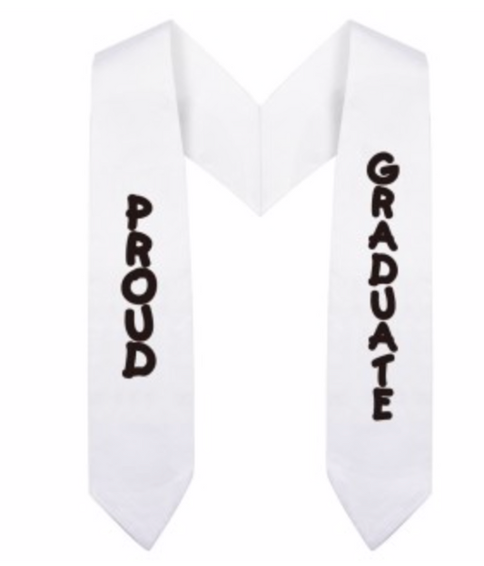 White Imprinted Preschool / Kindergarten Graduation Stole - Graduation Cap and Gown