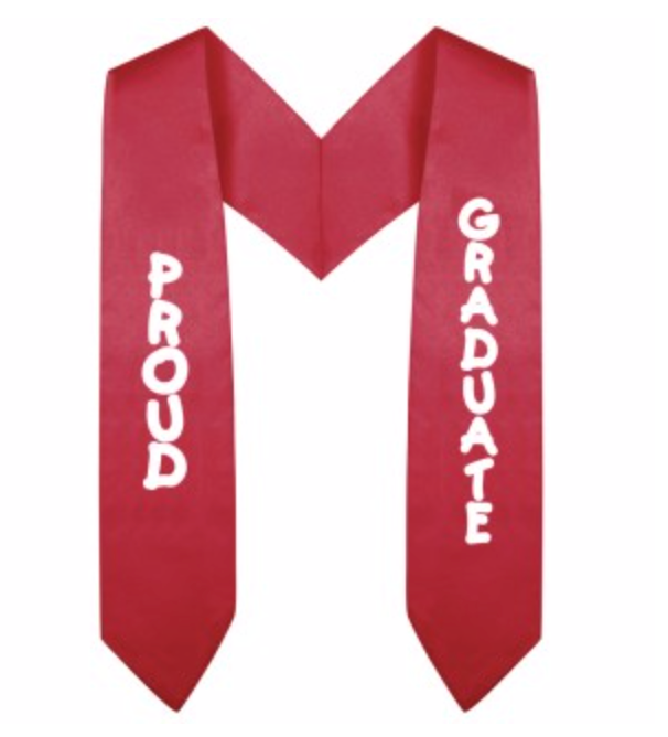 Red Imprinted Preschool / Kindergarten Graduation Stole - Graduation Cap and Gown