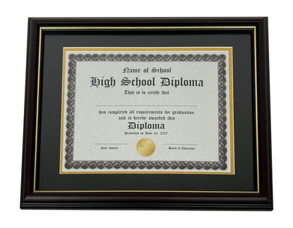 Real Wood Graduation Diploma Frame - Glossy Cherry with Gold Trim | Fits 8.5" x 11" or 11" x 14" Certificate